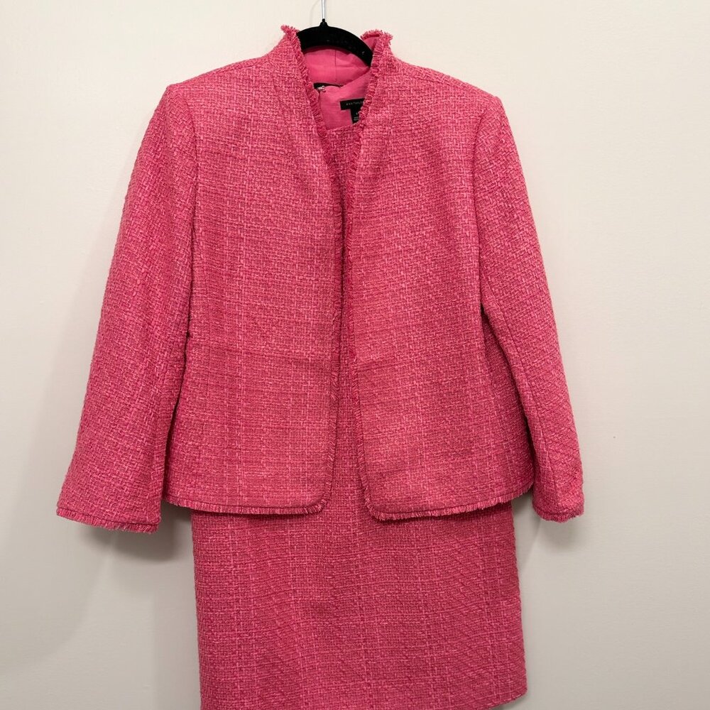 Ann Taylor Hot Pink Tweed Shift Dress & Jacket Set Women’s Size 8 Career